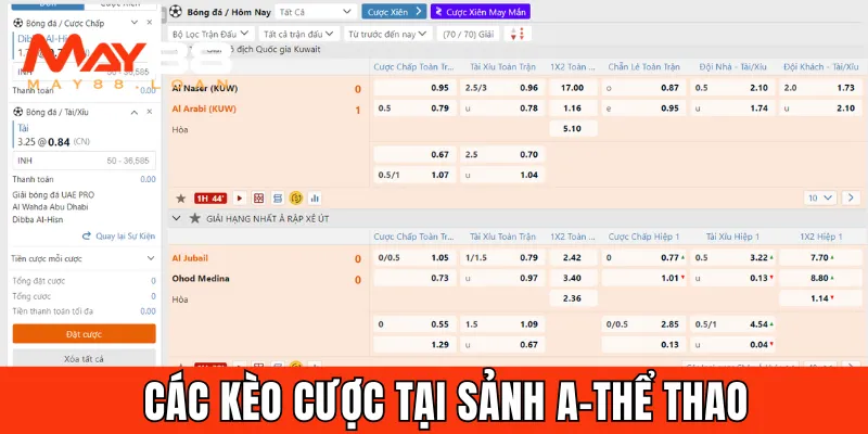 Tìm hiểu về các kèo cược hàng đầu tại sảnh A - Thể thao