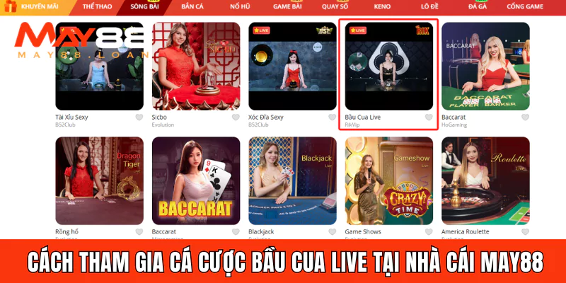 Cách tham gia cá cược bầu cua live tại nhà cái May88