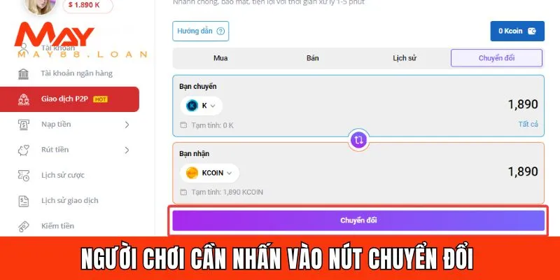 Hướng dẫn giao dịch p2p thao tác chuyển đổi